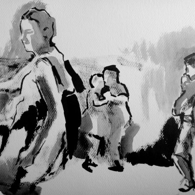 Golden Age Dance IV, 2012, ink on watercolor paper