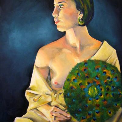 Abby with a Peacock Fan, 2008, oil on canvas
