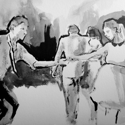 Golden Age Dance II, 2012, ink on watercolor paper